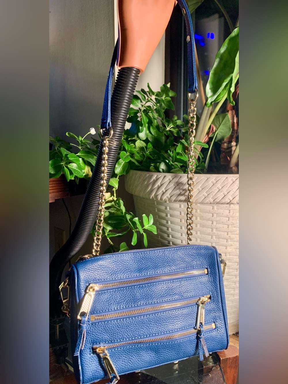 Rebecca Minkoff Blue Leather Crossbody Bag with Gold Hardware